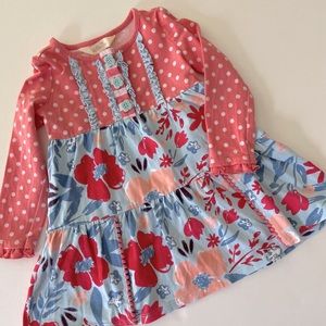 12-18m Matilda Jane coral polka dot dress with blue floral accents.
